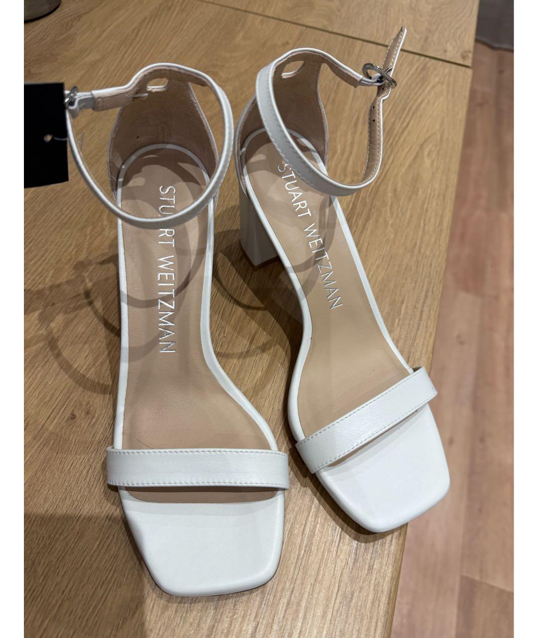 STUART WEITZMAN Белые кожаные босоножки, фото 3