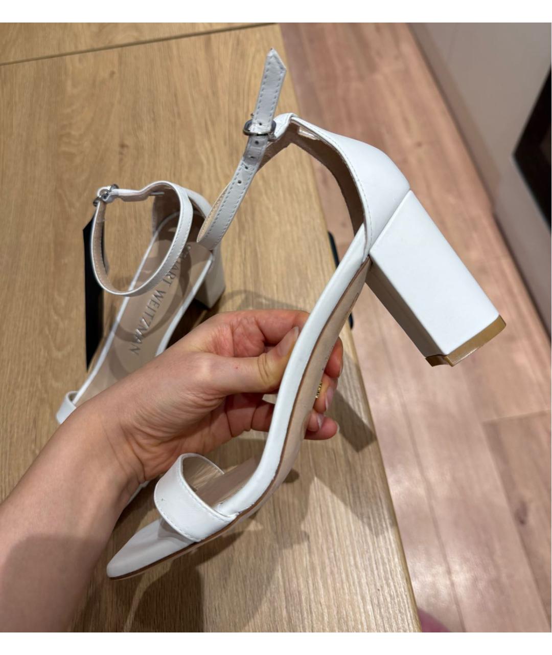 STUART WEITZMAN Белые кожаные босоножки, фото 5