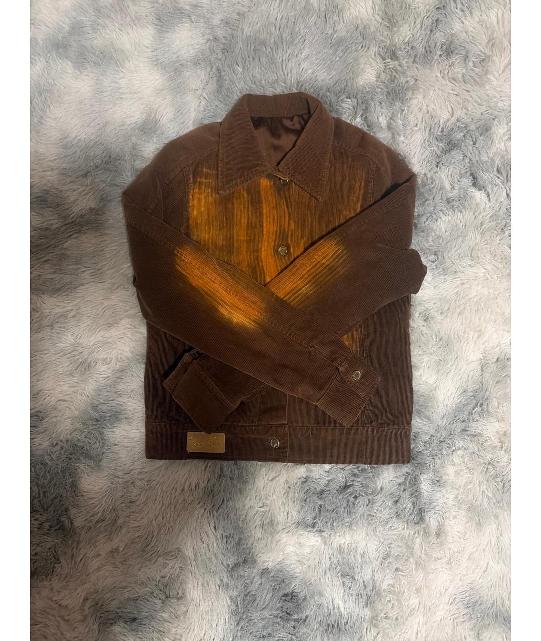 ROBERTO CAVALLI Коричневая хлопко-эластановая куртка, фото 4