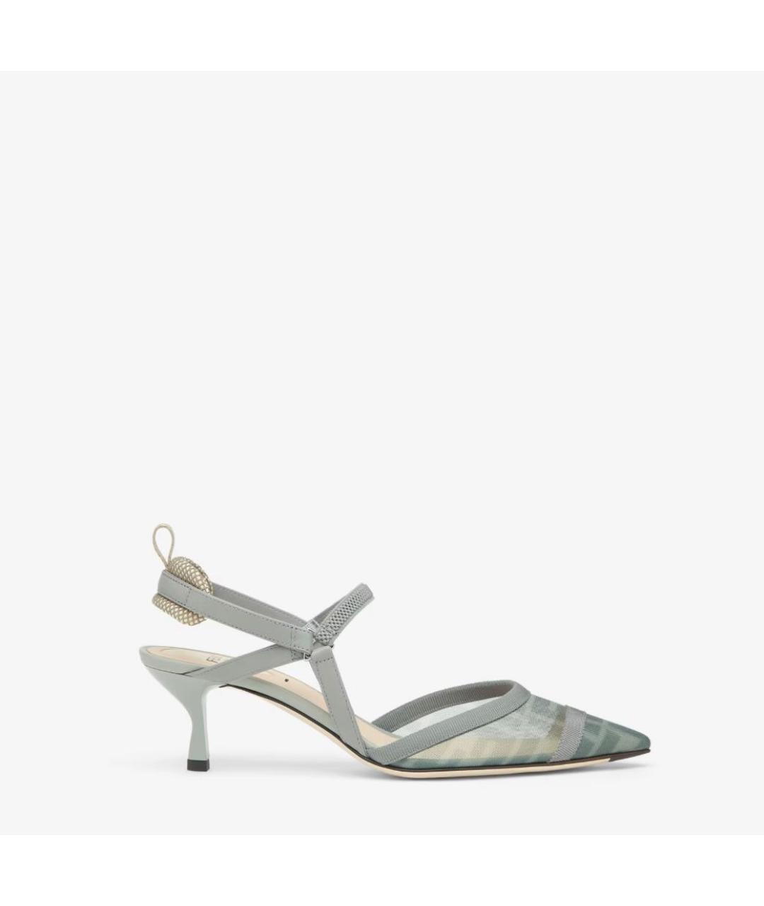 FENDI Бирюзовые текстильные лодочки на низком каблуке, фото 5