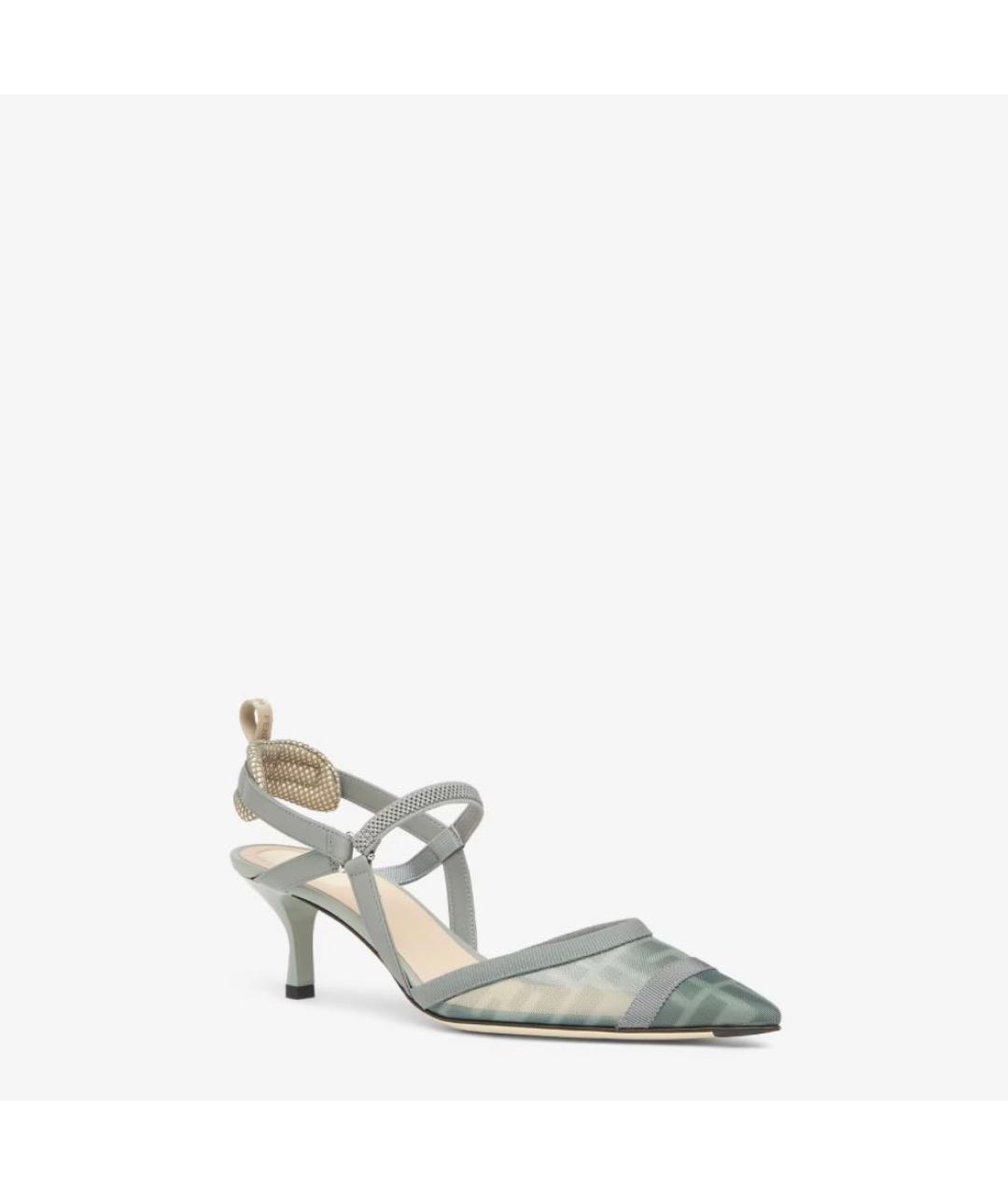 FENDI Бирюзовые текстильные лодочки на низком каблуке, фото 2