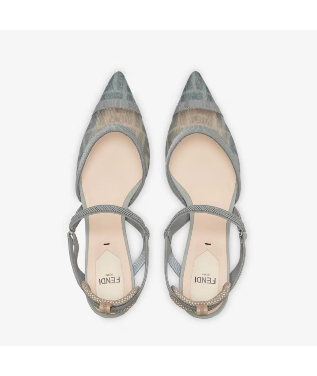 FENDI Бирюзовые текстильные лодочки на низком каблуке, фото 4