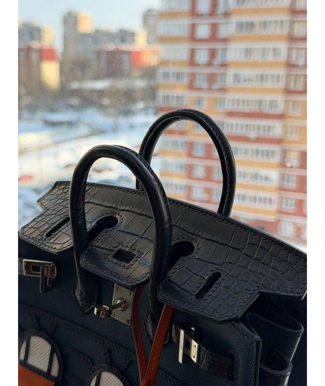 HERMES Темно-синяя кожаная сумка с короткими ручками, фото 4