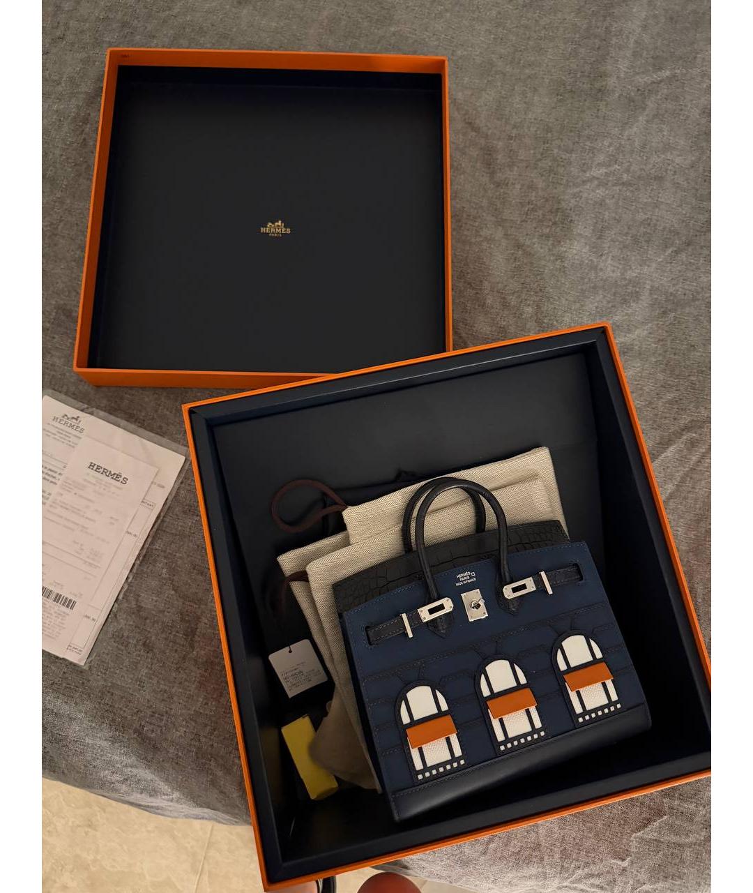 HERMES Темно-синяя кожаная сумка с короткими ручками, фото 2