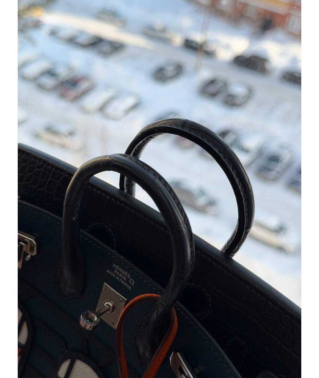 HERMES Темно-синяя кожаная сумка с короткими ручками, фото 5