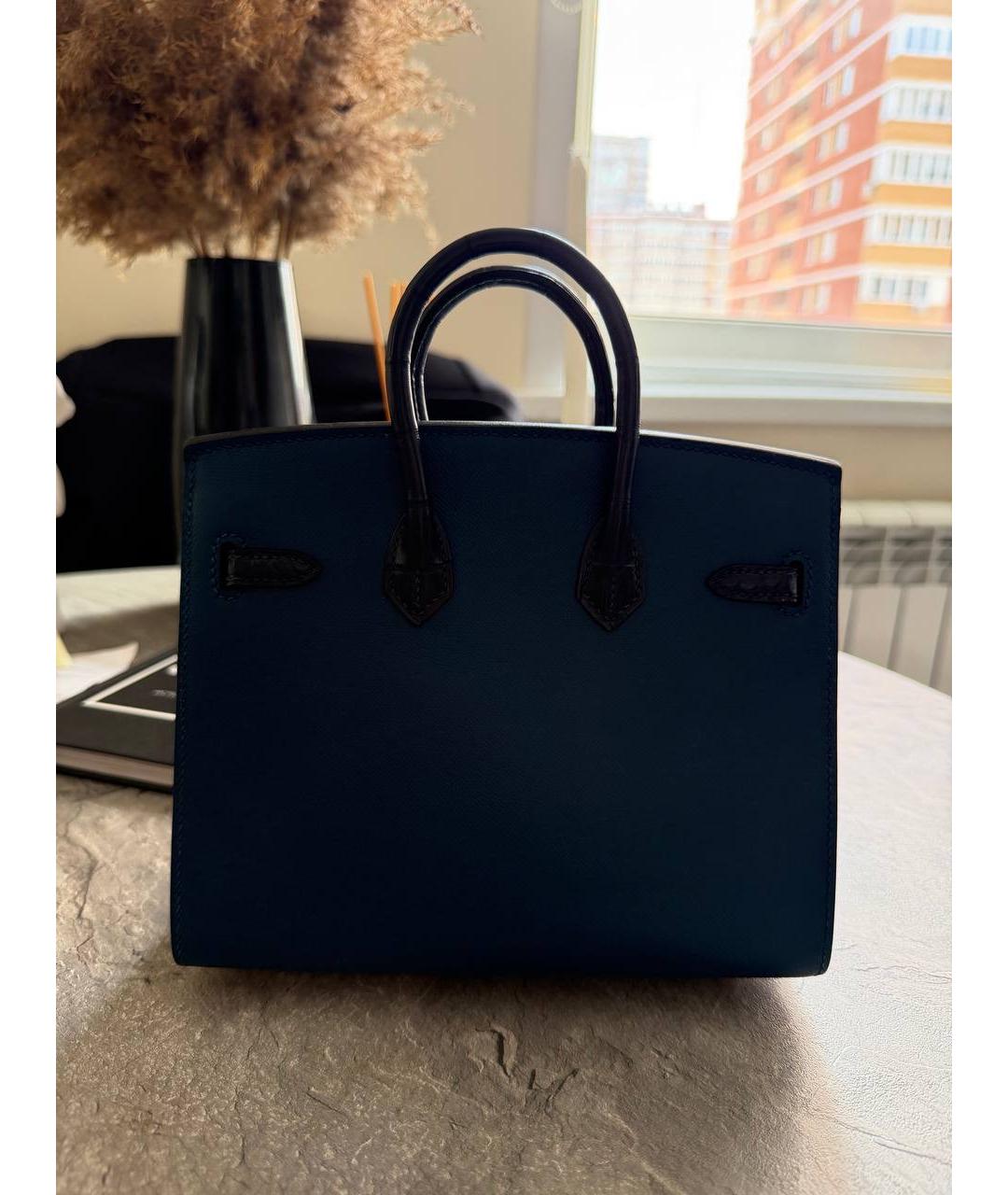 HERMES Темно-синяя кожаная сумка с короткими ручками, фото 3