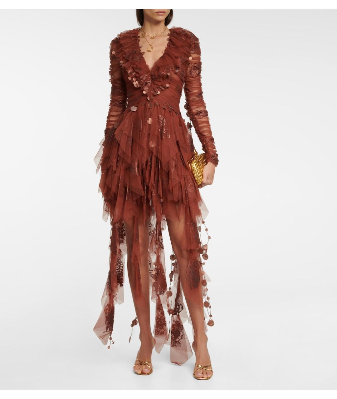 ZIMMERMANN Коричневое полиэстеровое вечернее платье, фото 4
