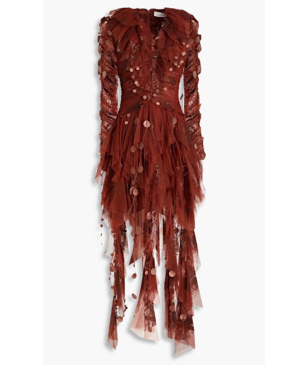 ZIMMERMANN Коричневое полиэстеровое вечернее платье, фото 8
