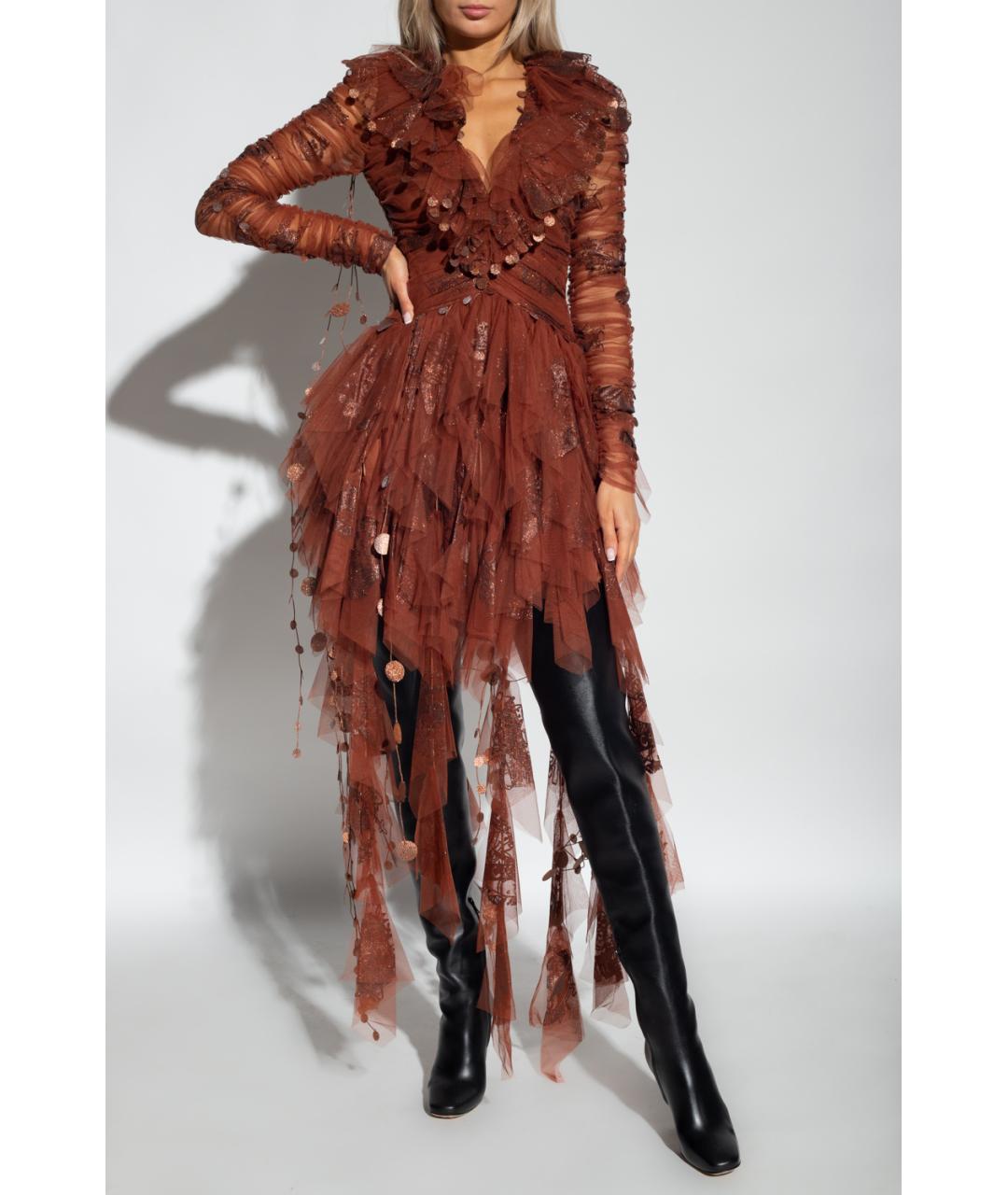 ZIMMERMANN Коричневое полиэстеровое вечернее платье, фото 6