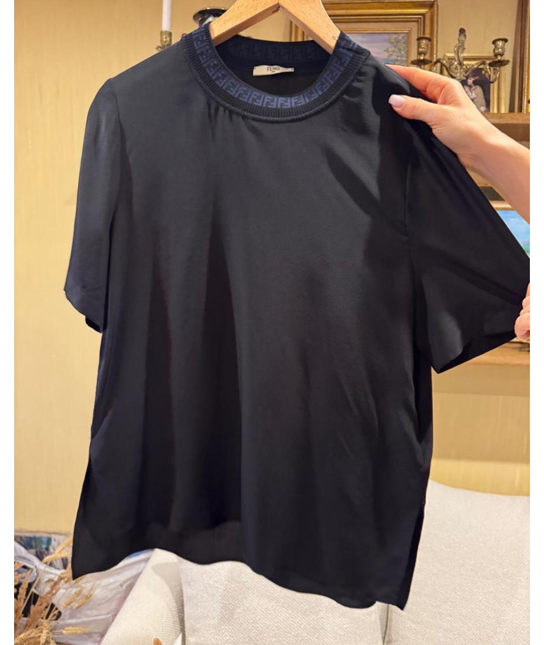 FENDI Черная шелковая блузы, фото 5