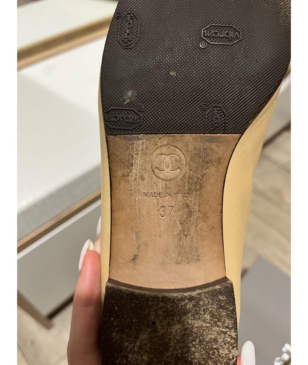 CHANEL Бежевые кожаные балетки, фото 6