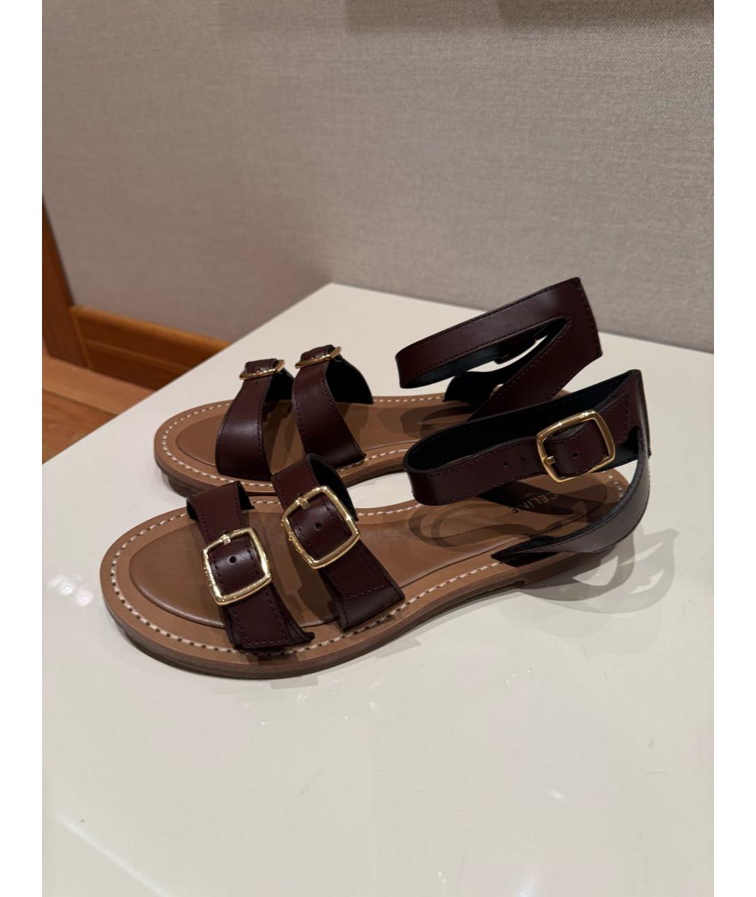 CELINE Коричневые кожаные босоножки, фото 3