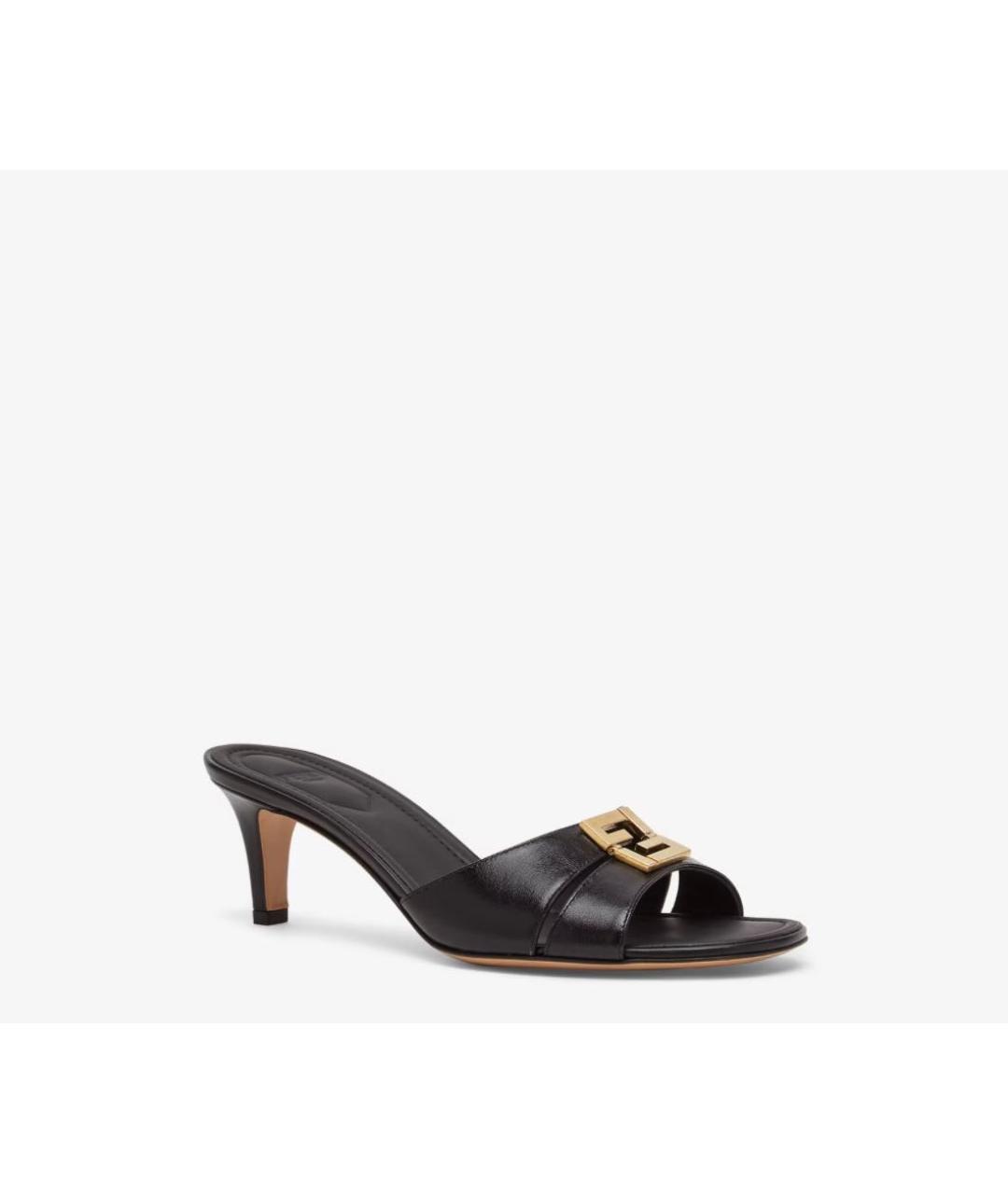 FENDI Черные кожаные мюли, фото 2