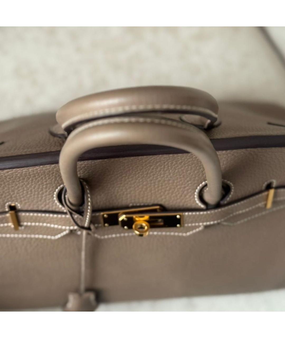 HERMES Бежевая кожаная сумка с короткими ручками, фото 9