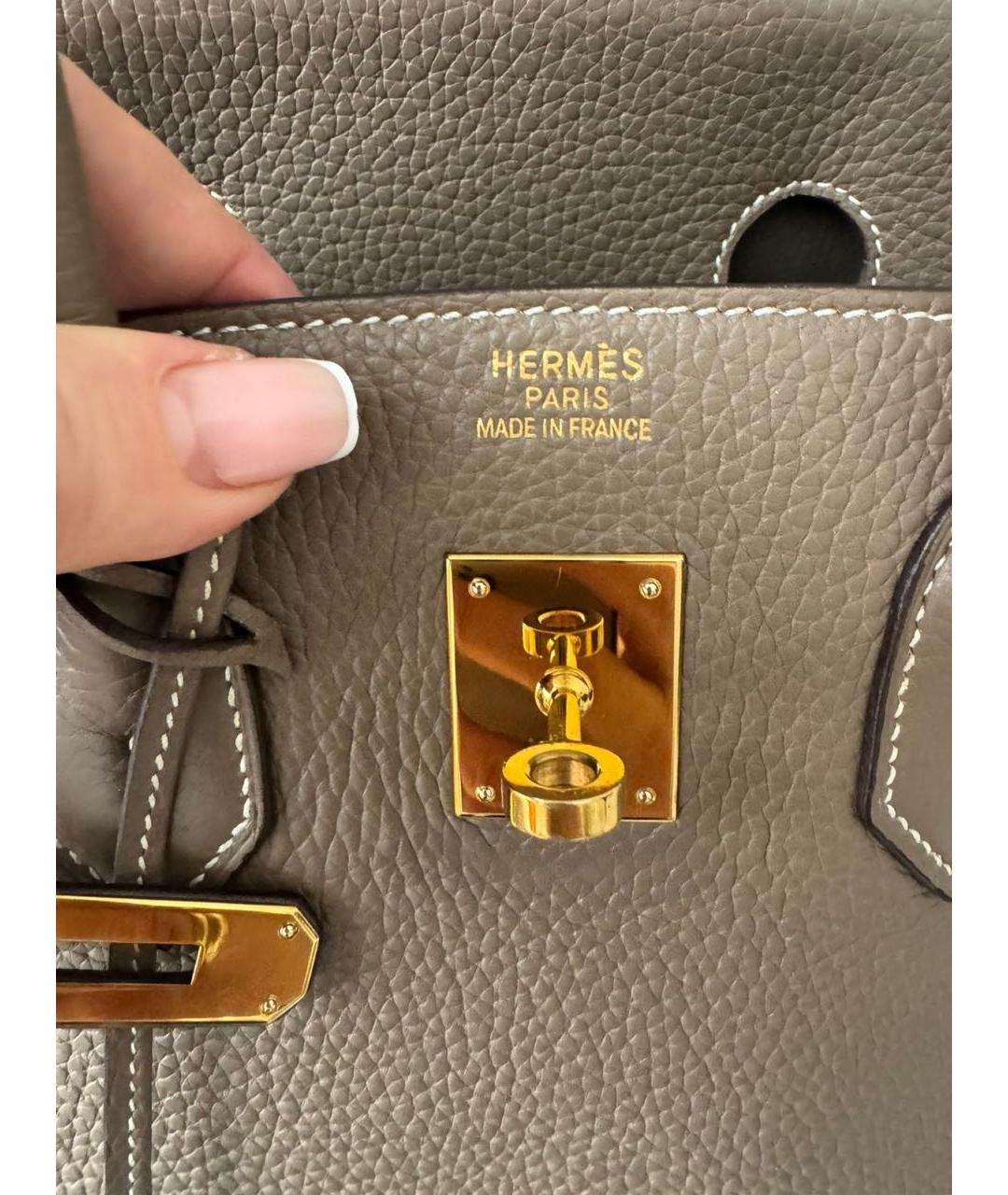 HERMES Бежевая кожаная сумка с короткими ручками, фото 6