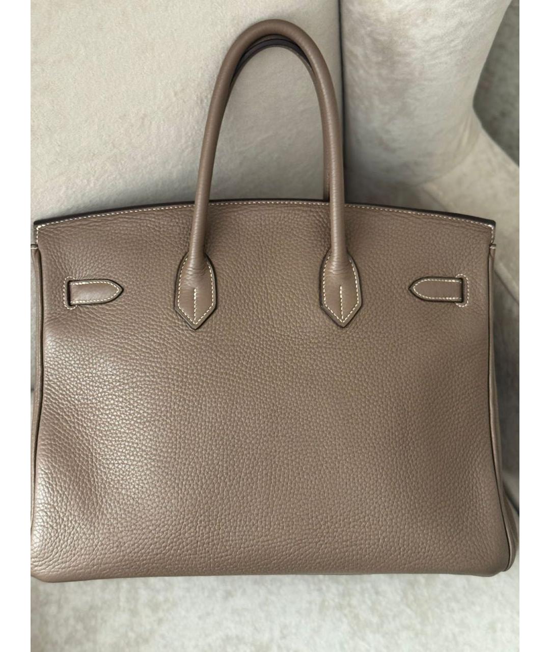 HERMES Бежевая кожаная сумка с короткими ручками, фото 4