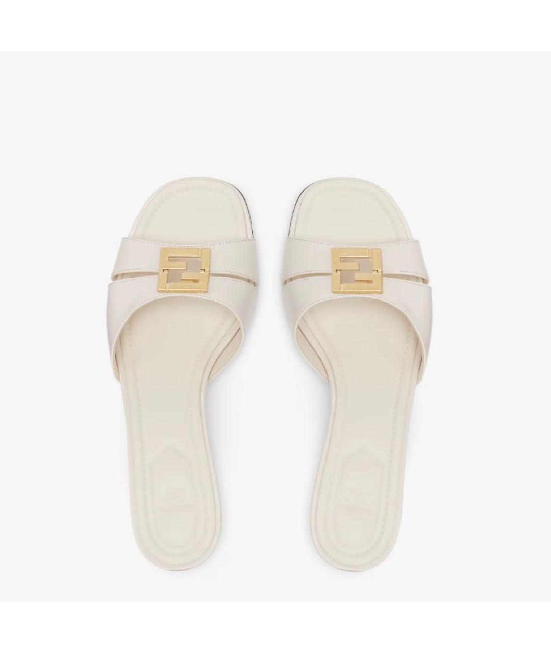 FENDI Белые кожаные мюли, фото 4
