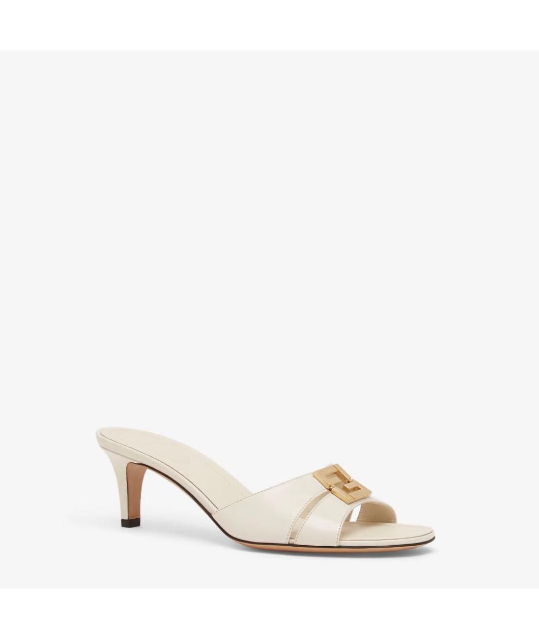 FENDI Белые кожаные мюли, фото 2