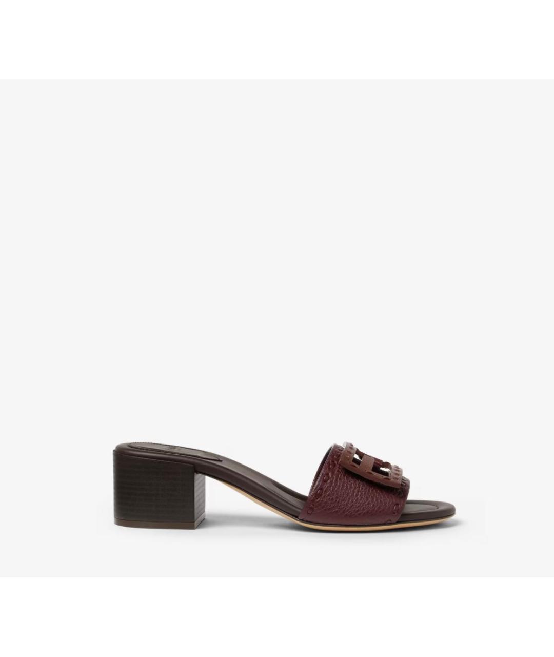 FENDI Бордовые кожаные шлепанцы, фото 6