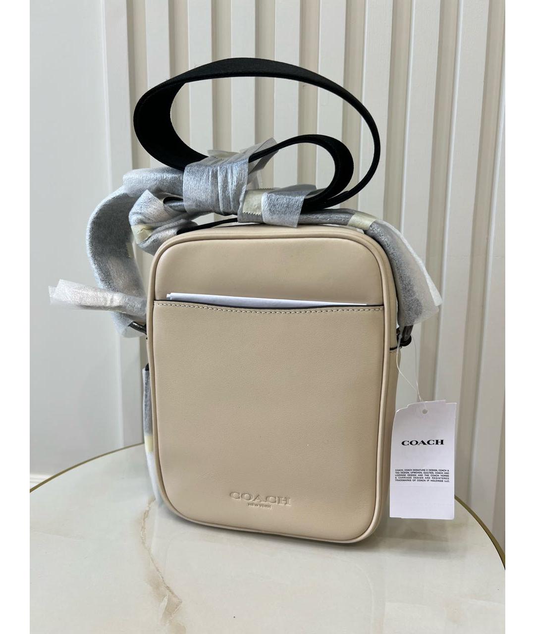 COACH Бежевая кожаная сумка на плечо, фото 5