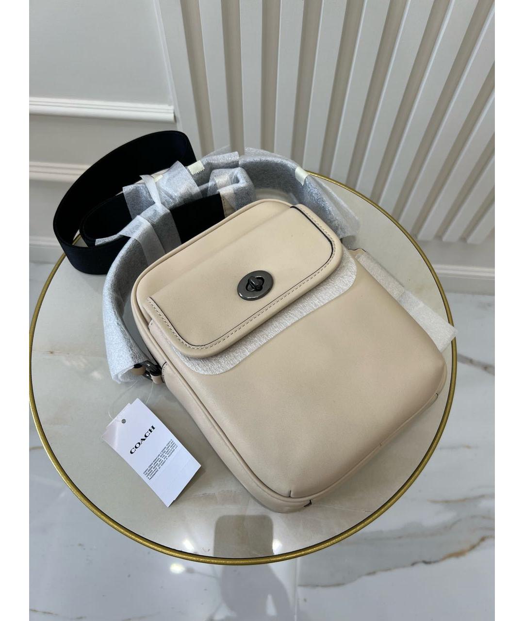 COACH Бежевая кожаная сумка на плечо, фото 3