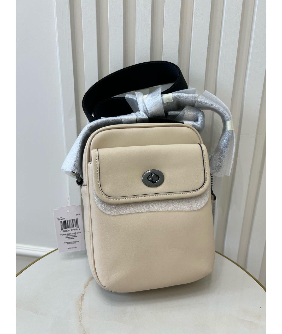 COACH Бежевая кожаная сумка на плечо, фото 2