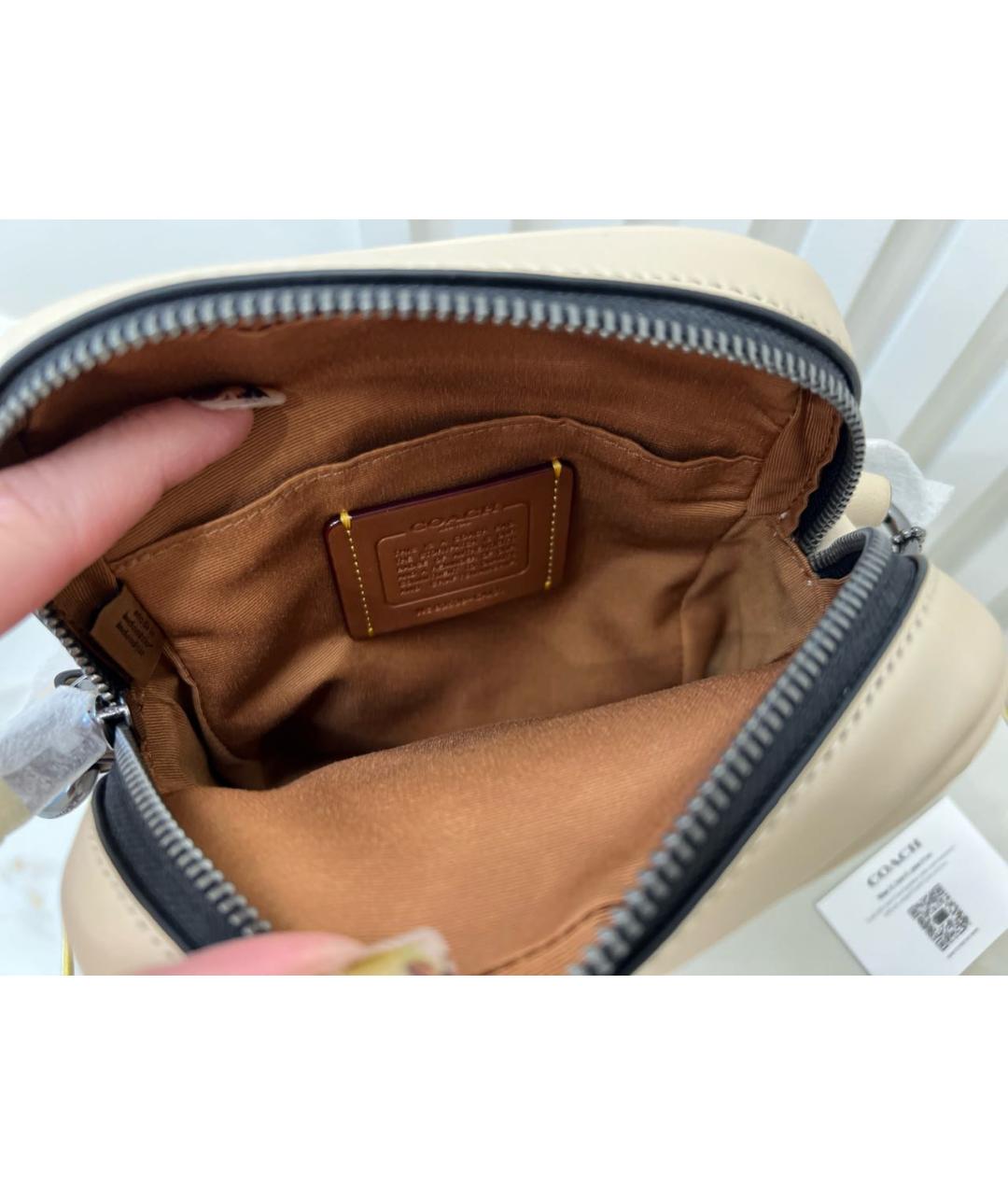 COACH Бежевая кожаная сумка на плечо, фото 6