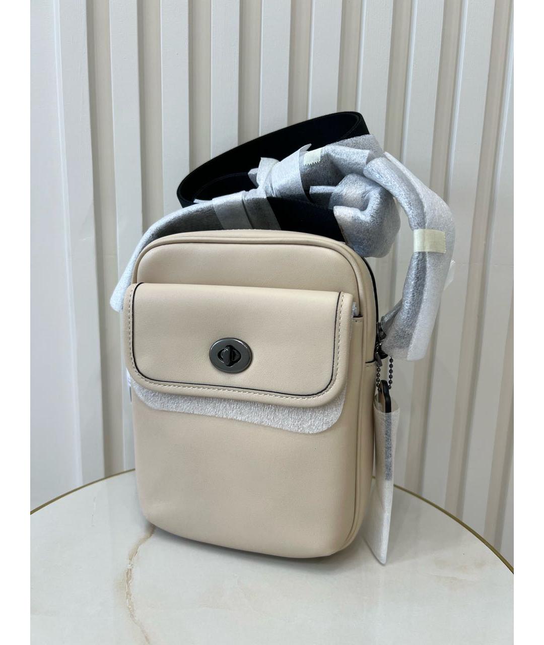 COACH Бежевая кожаная сумка на плечо, фото 4