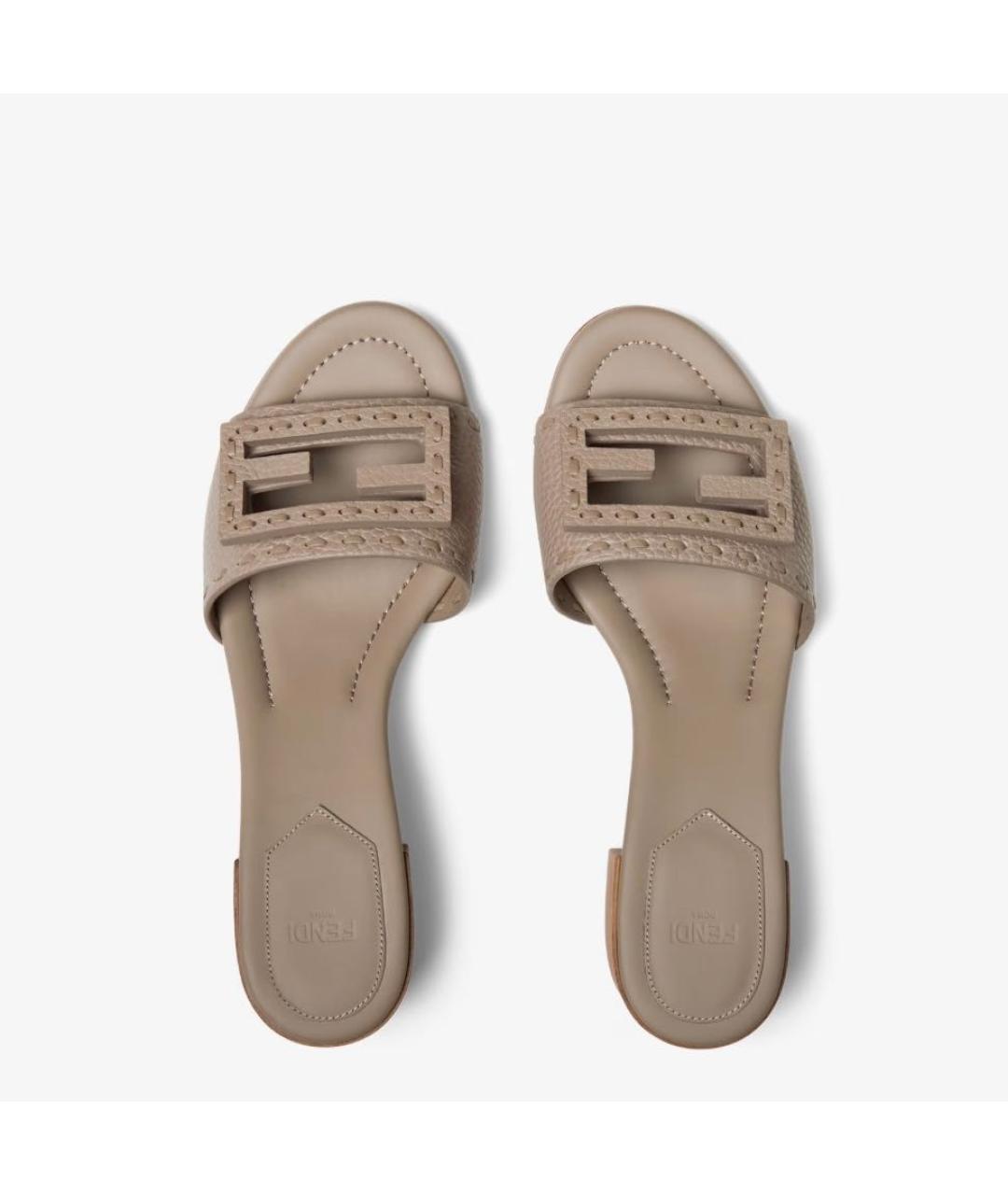FENDI Бежевые кожаные шлепанцы, фото 4