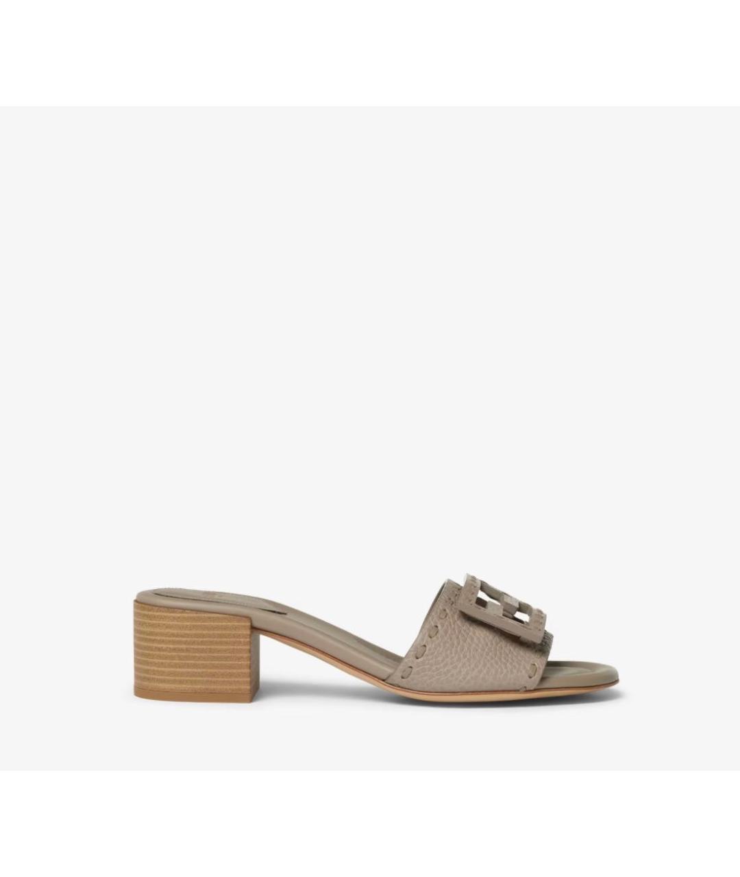 FENDI Бежевые кожаные шлепанцы, фото 5