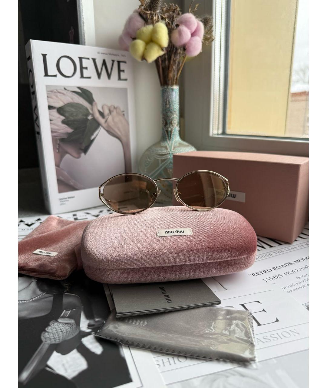 MIU MIU Розовые металлические солнцезащитные очки, фото 4