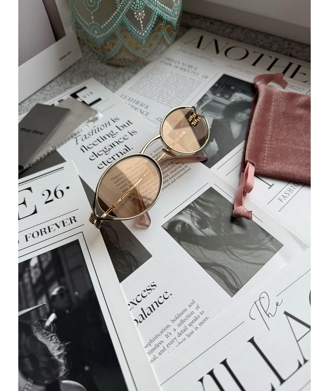 MIU MIU Розовые металлические солнцезащитные очки, фото 3