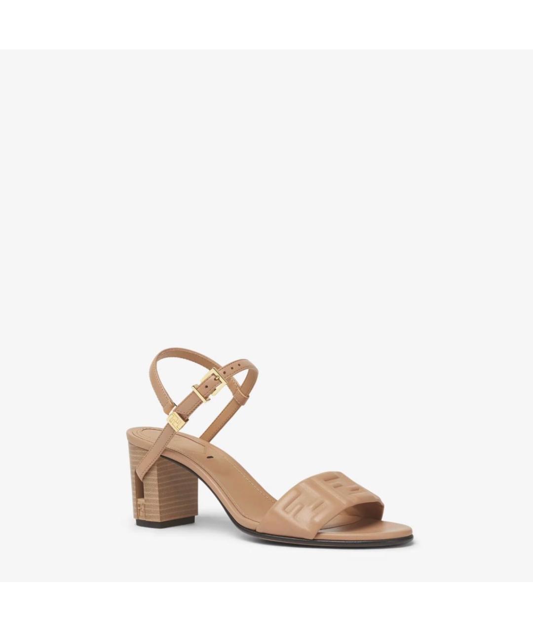 FENDI Бежевые кожаные босоножки, фото 2