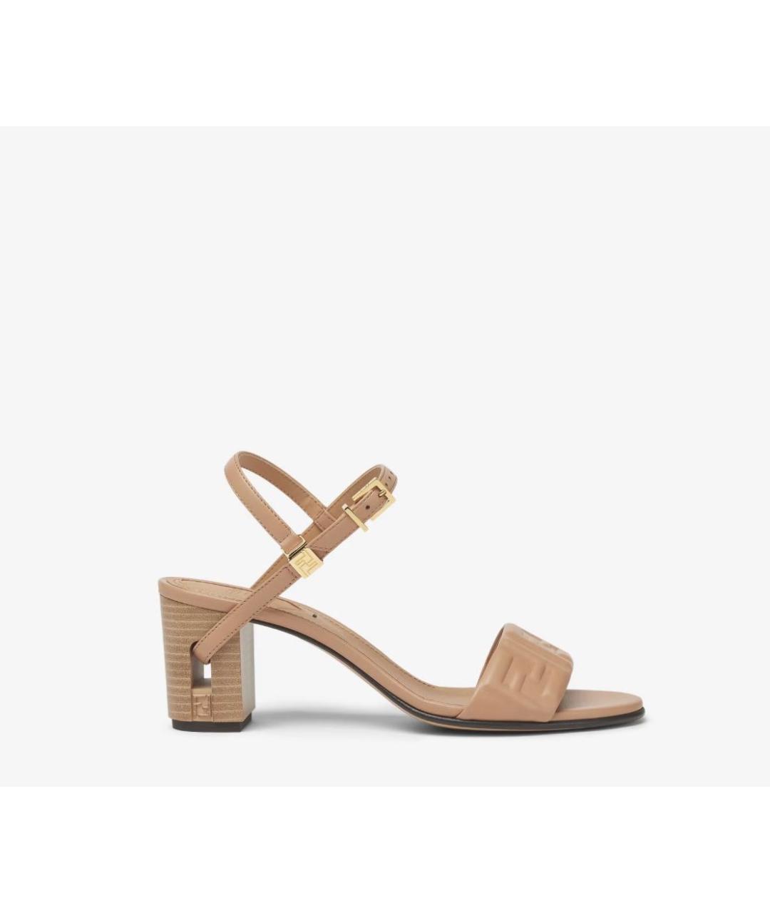 FENDI Бежевые кожаные босоножки, фото 5