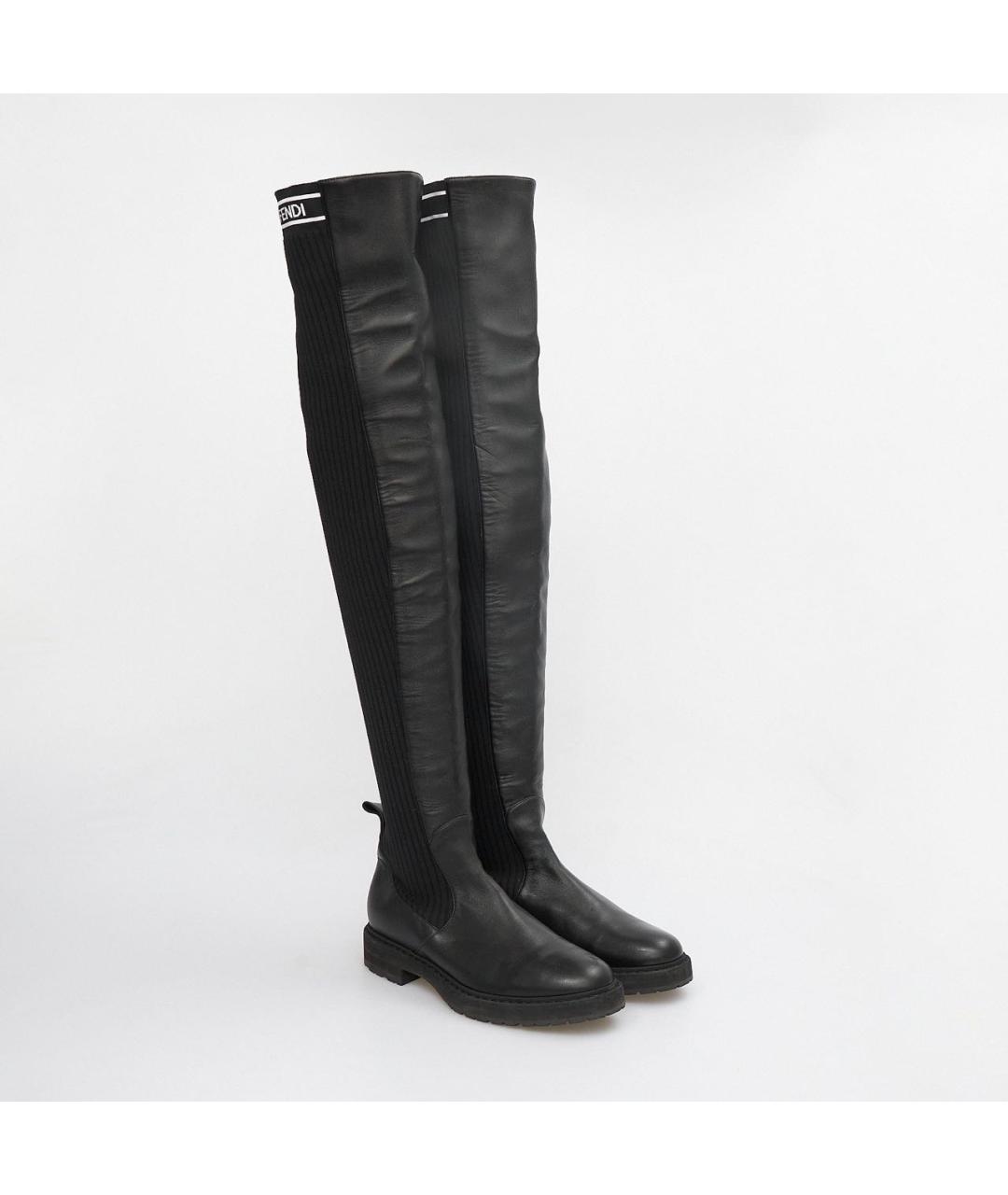 FENDI Черные кожаные ботфорты, фото 2