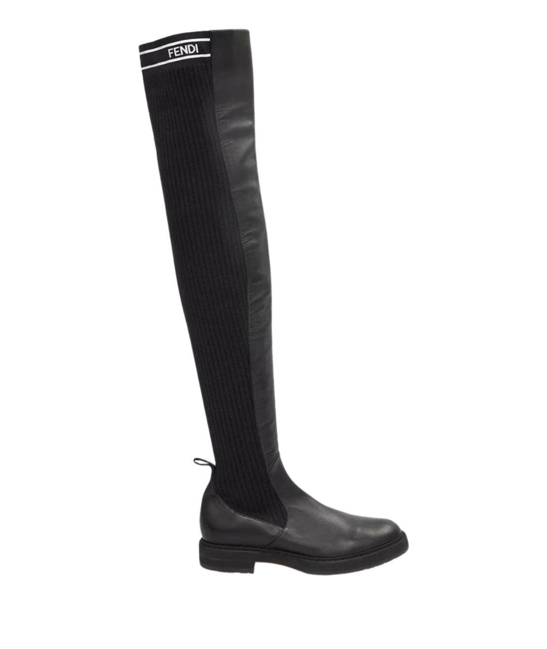 FENDI Черные кожаные ботфорты, фото 1
