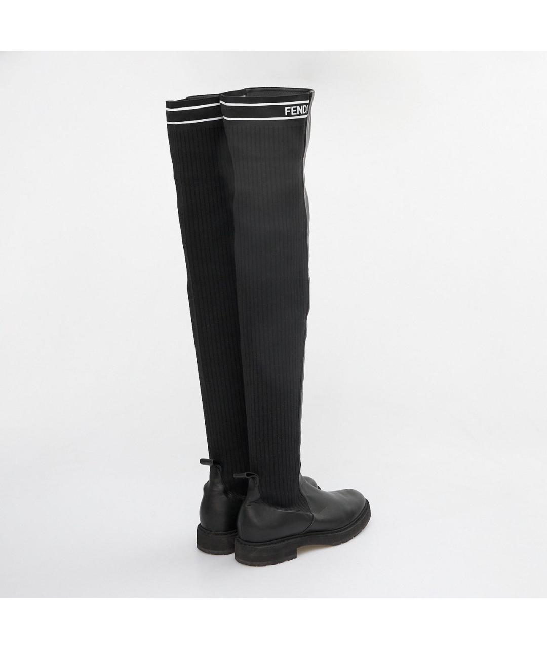 FENDI Черные кожаные ботфорты, фото 3