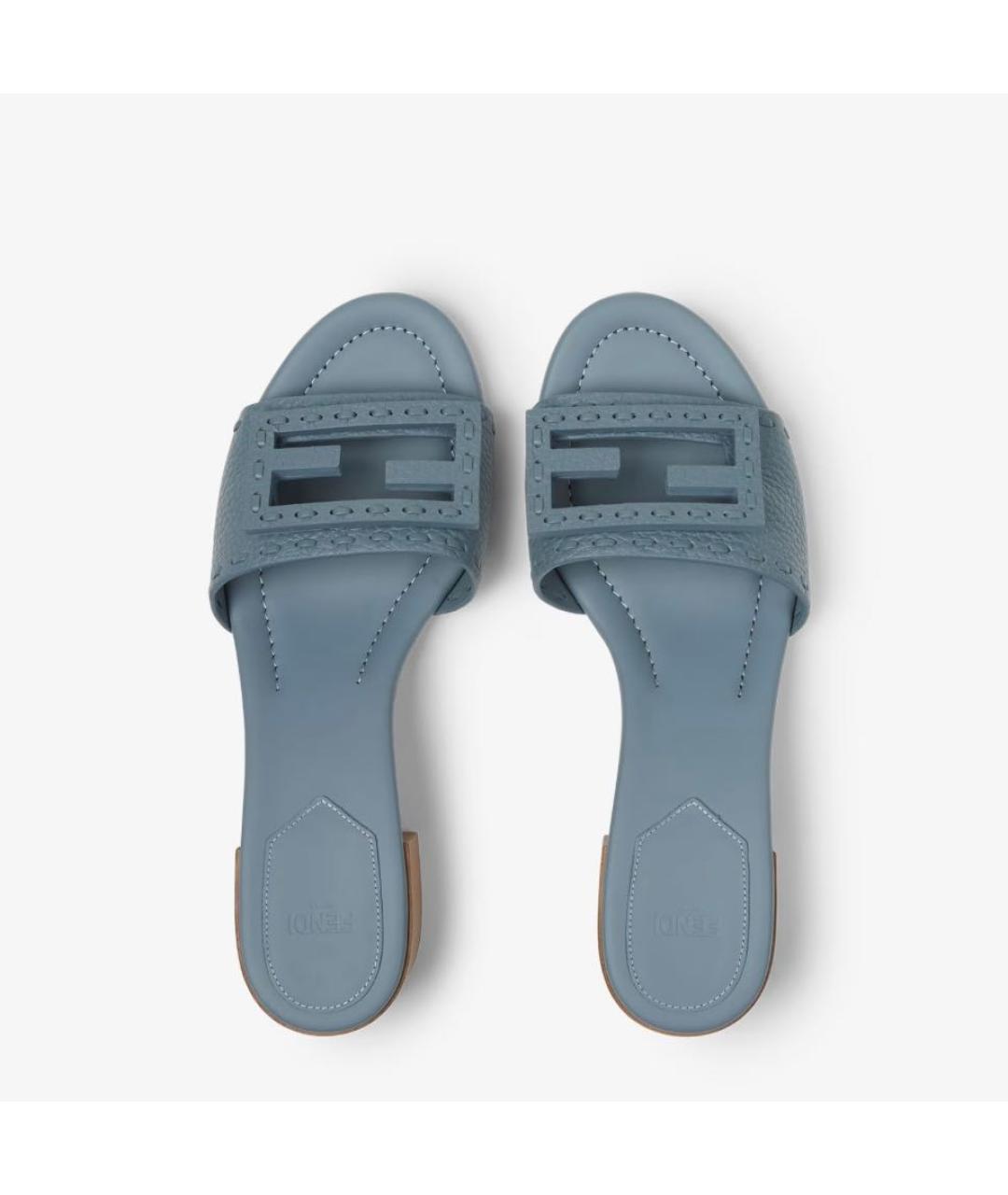 FENDI Голубые кожаные шлепанцы, фото 4