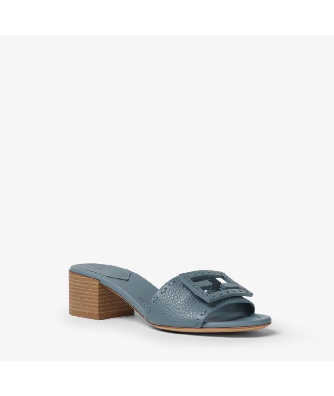 FENDI Голубые кожаные шлепанцы, фото 2