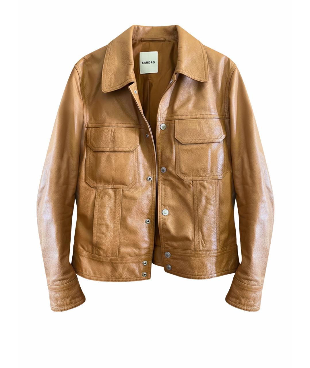 SANDRO Коричневая кожаная куртка, фото 1