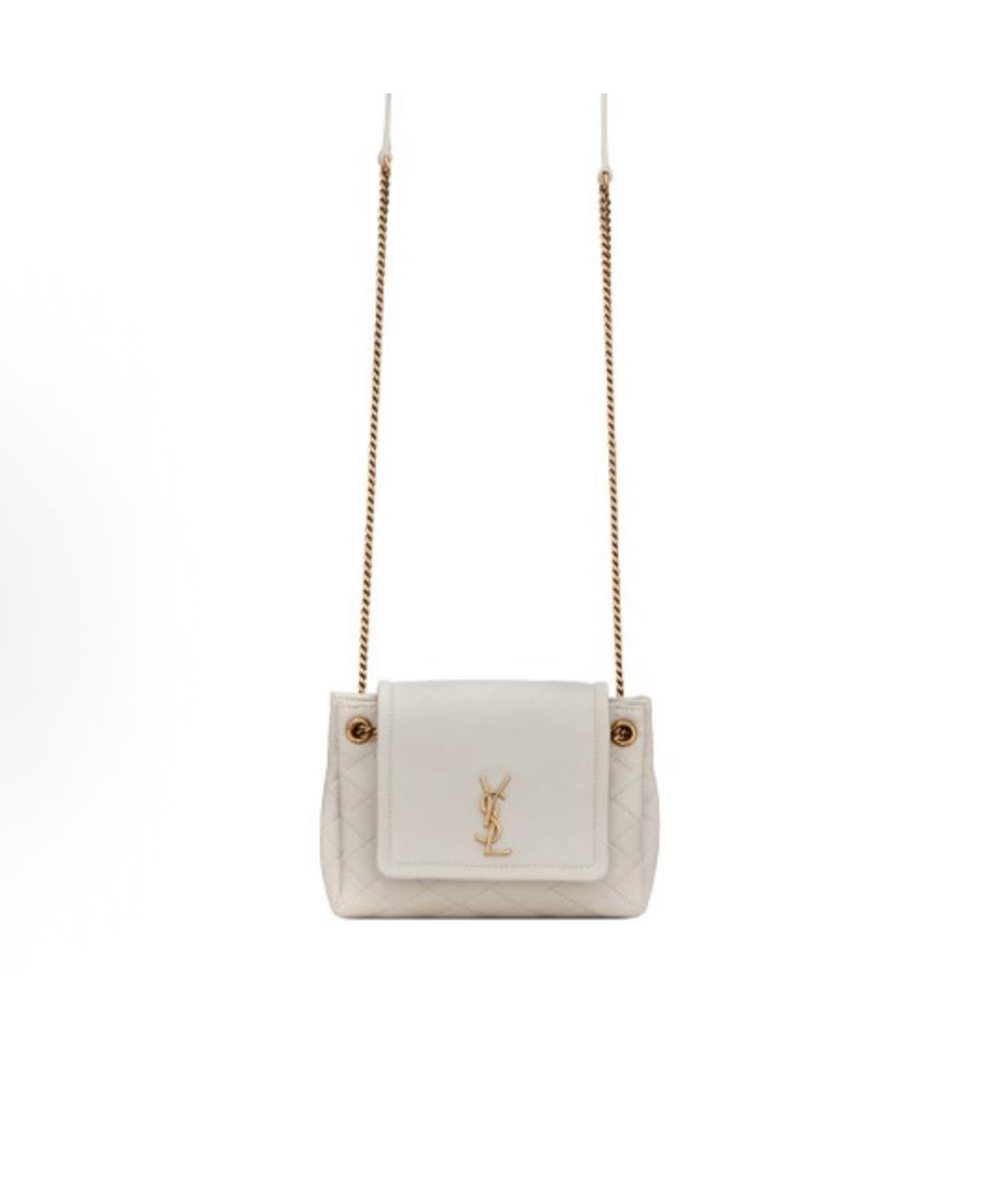 SAINT LAURENT Белая кожаная сумка через плечо, фото 4