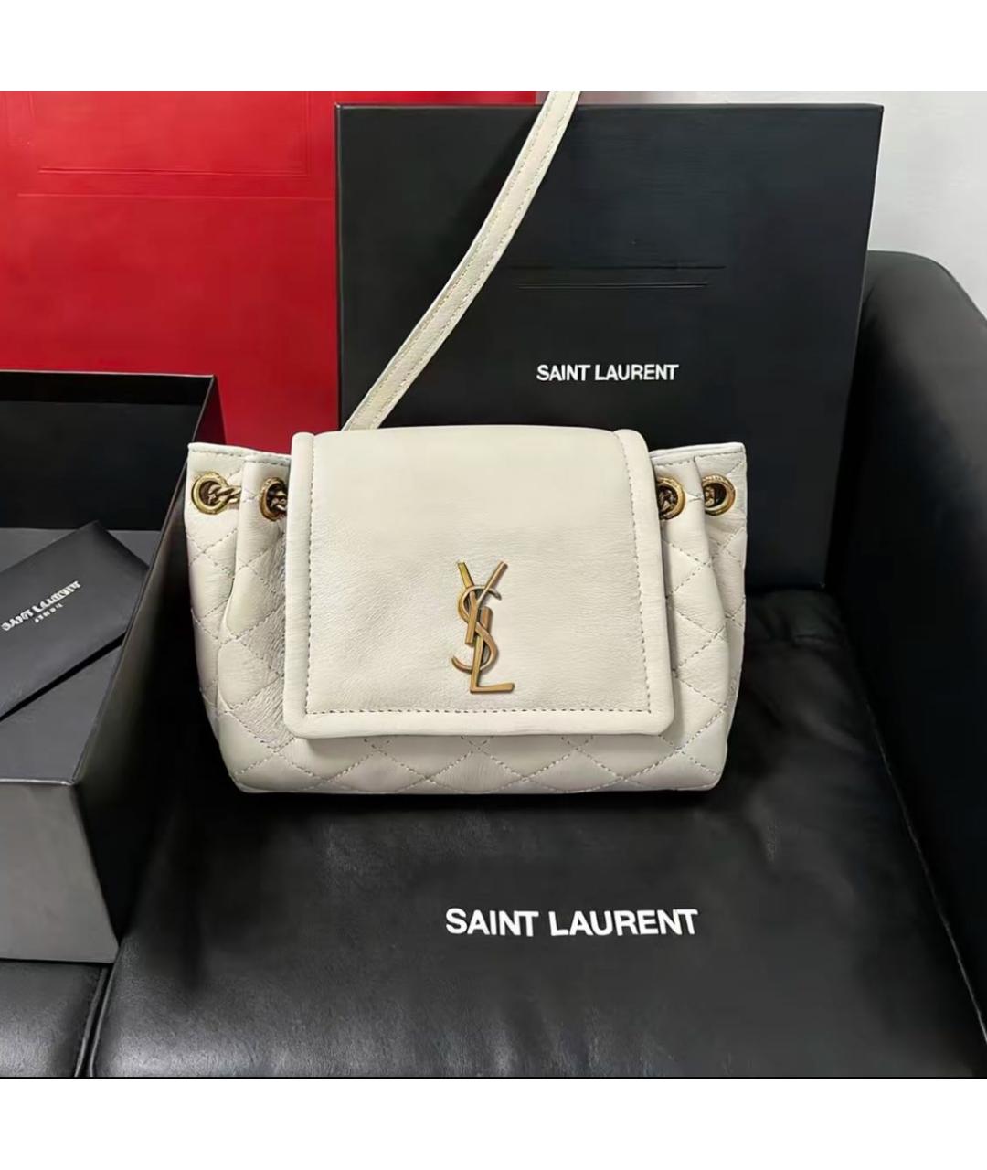 SAINT LAURENT Белая кожаная сумка через плечо, фото 9