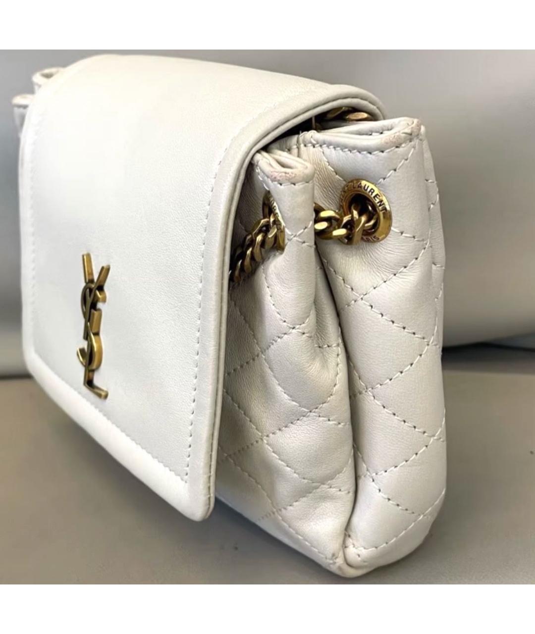 SAINT LAURENT Белая кожаная сумка через плечо, фото 2