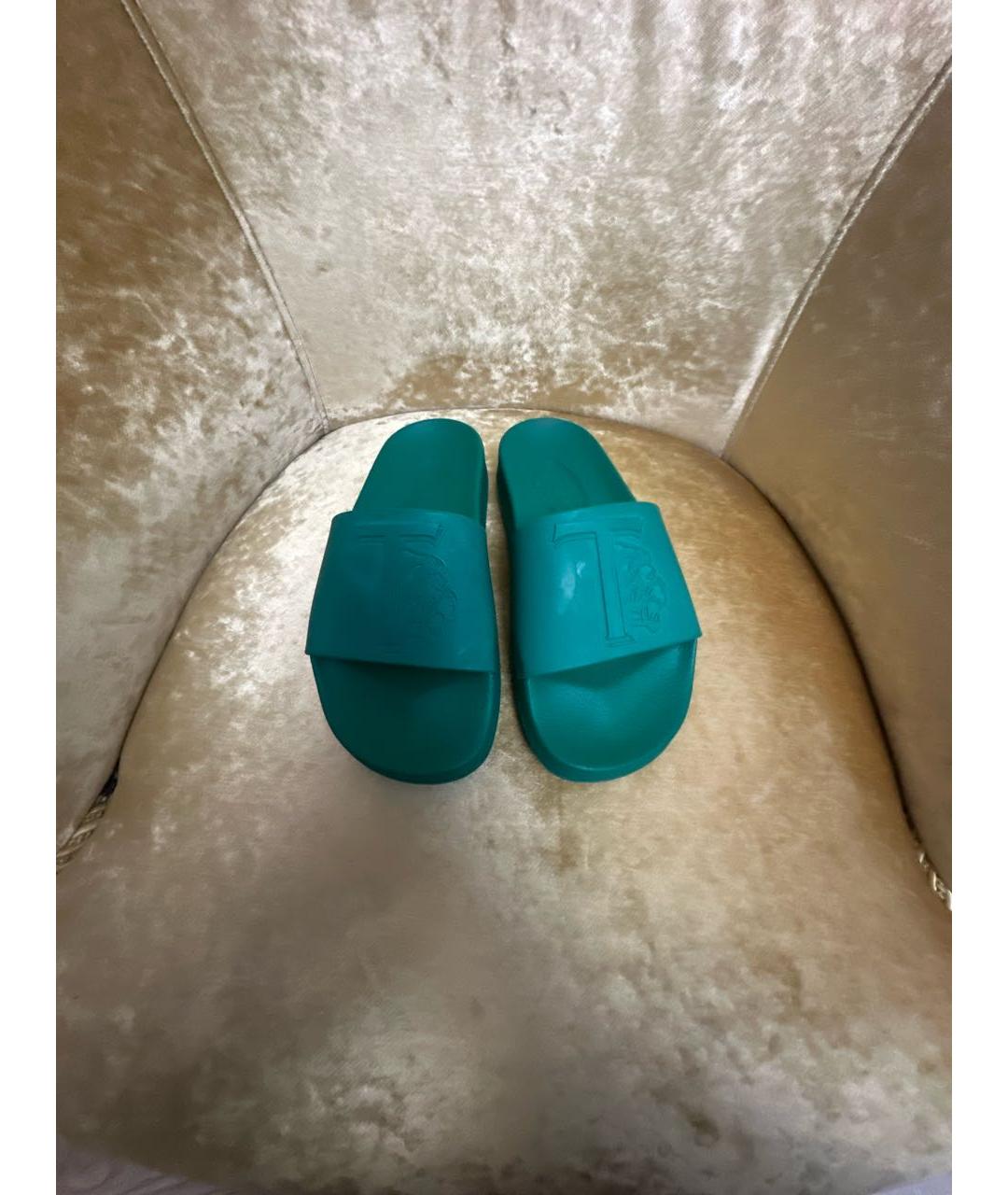 TOD'S Зеленые резиновые шлепанцы, фото 2