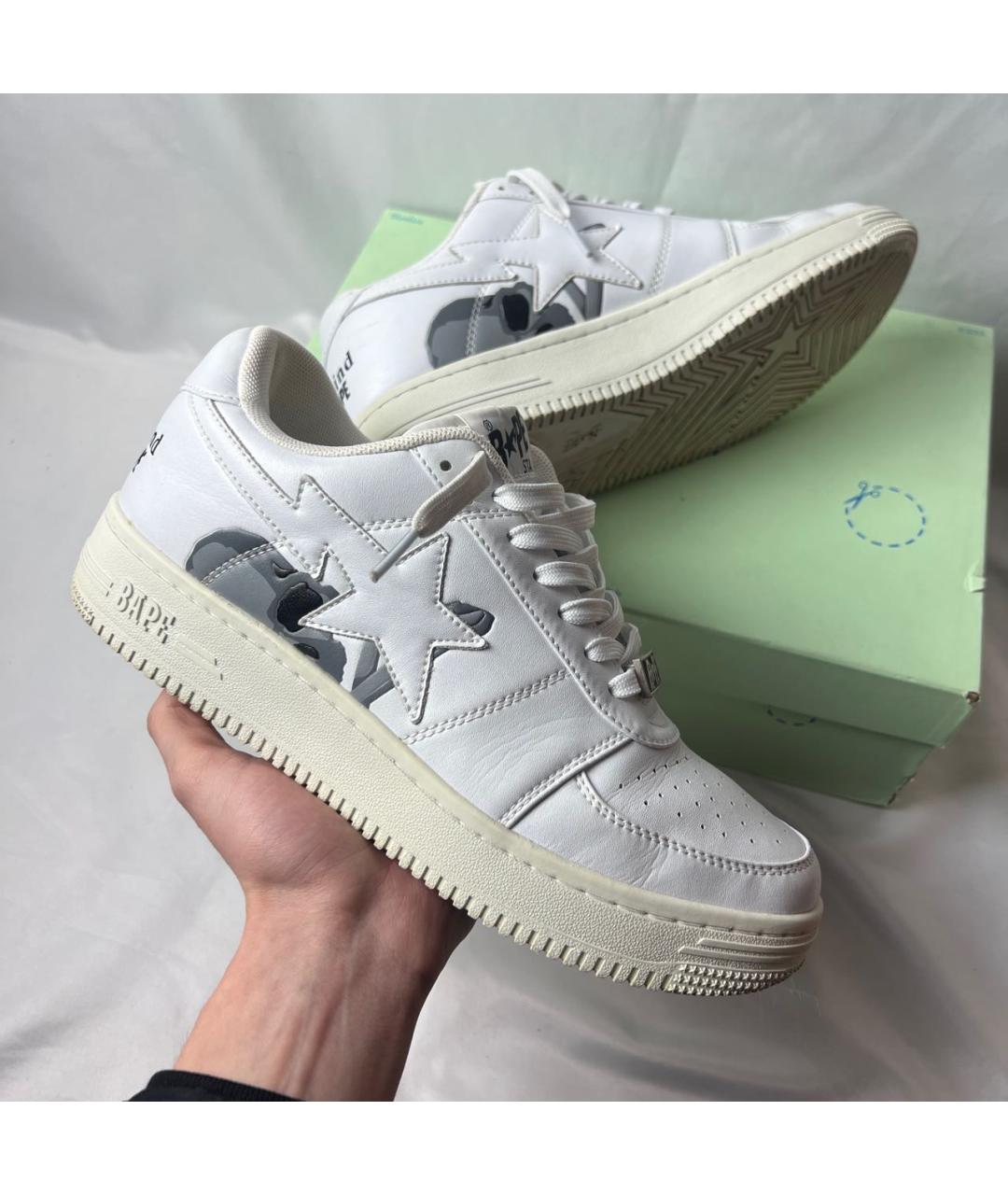 A BATHING APE Белые кожаные низкие кроссовки / кеды, фото 2