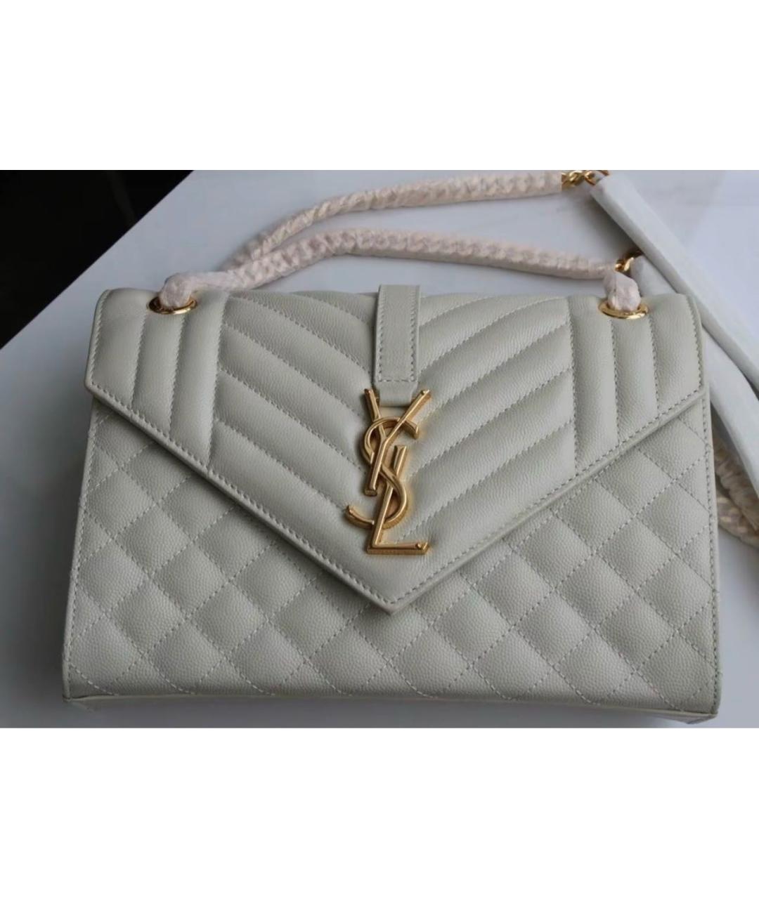 SAINT LAURENT Белая кожаная сумка через плечо, фото 5