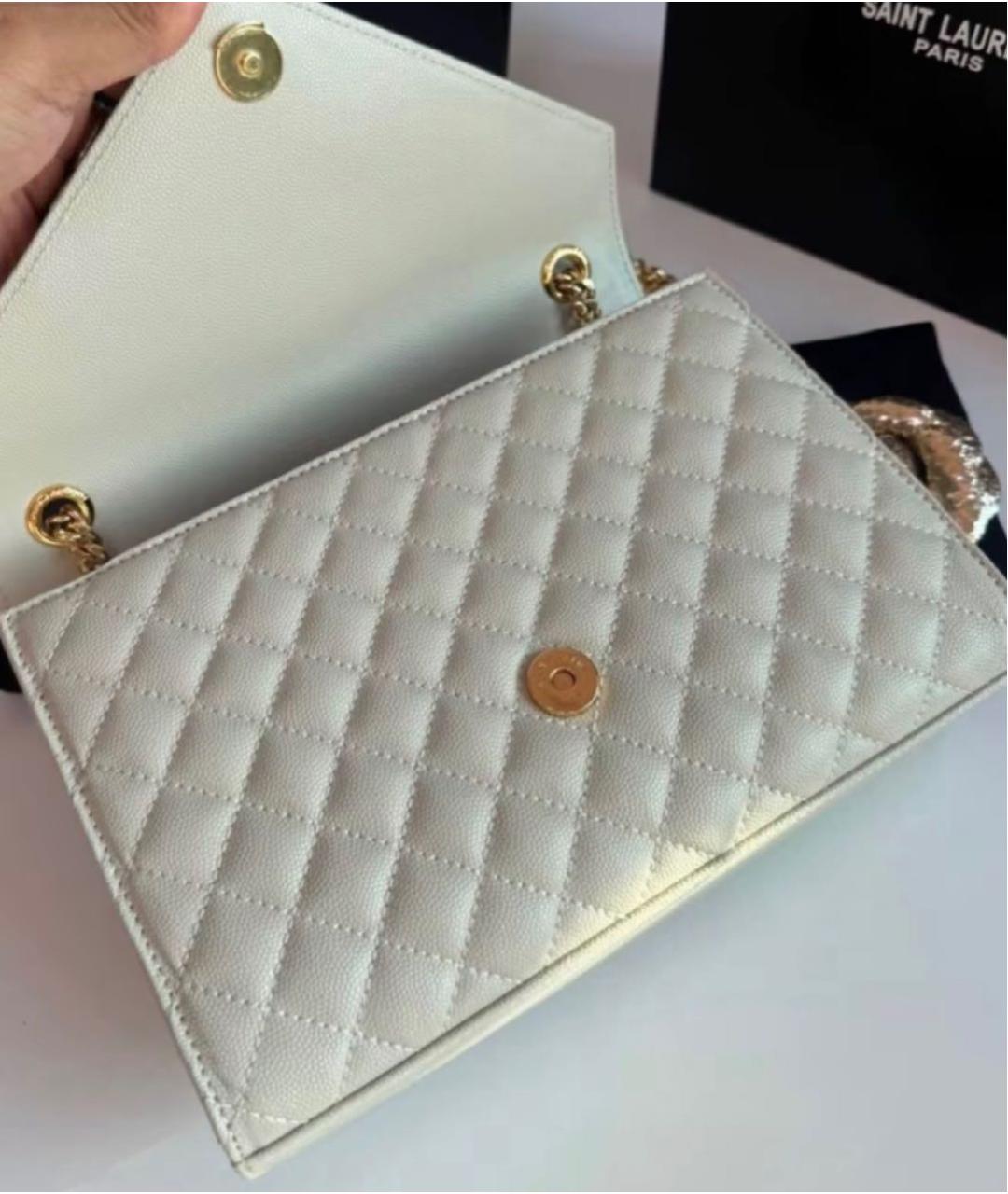 SAINT LAURENT Белая кожаная сумка через плечо, фото 6