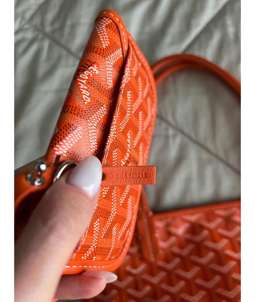 GOYARD Оранжевая кожаная сумка с короткими ручками, фото 5