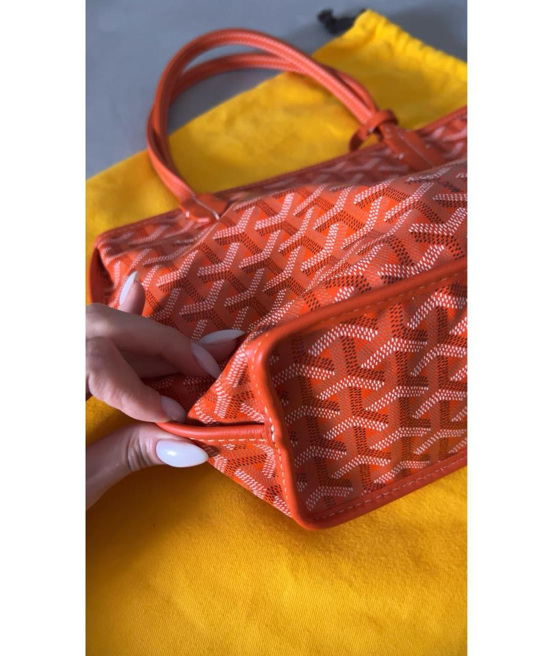 GOYARD Оранжевая кожаная сумка с короткими ручками, фото 6
