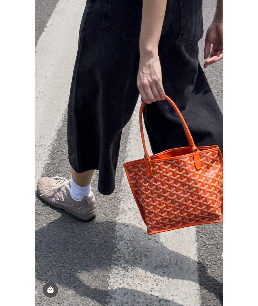 GOYARD Оранжевая кожаная сумка с короткими ручками, фото 2